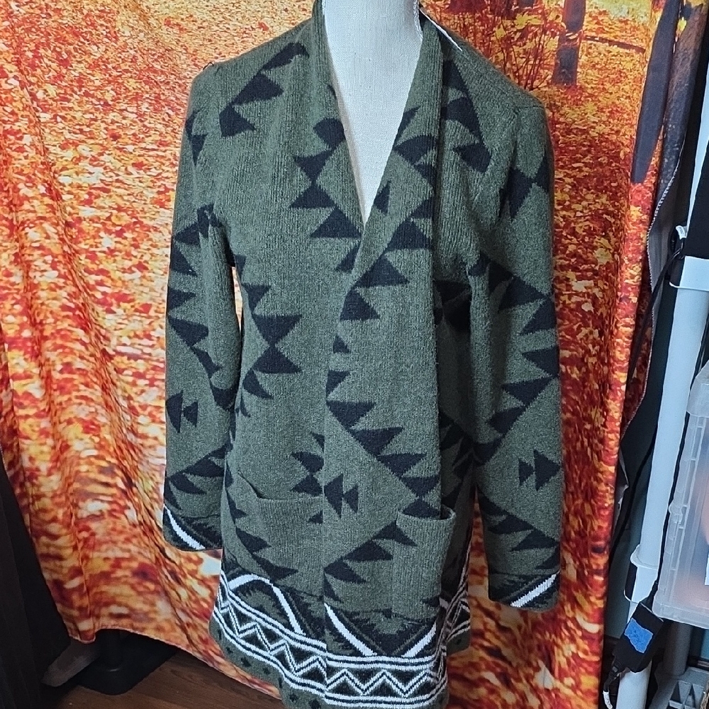 Frye Geometric Patterned Long Cardigan Size Large